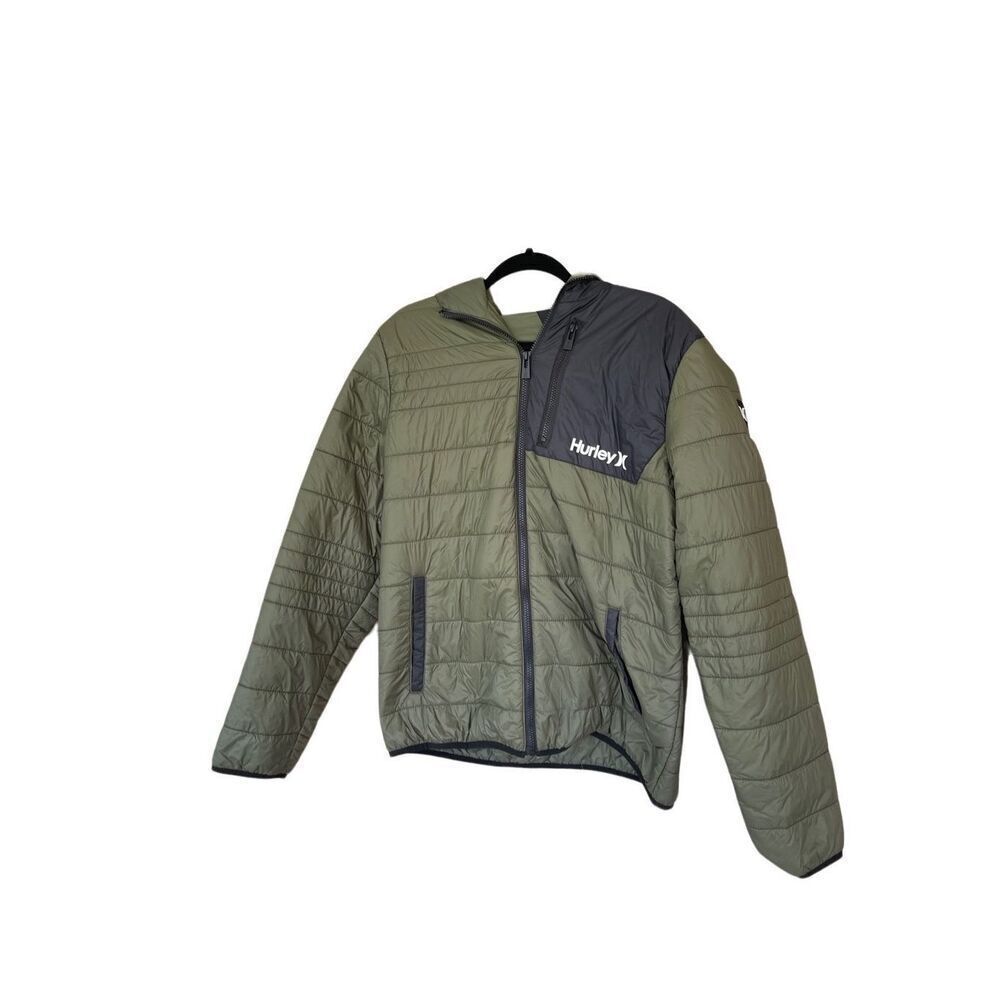 Hurley Men’s Cargo Khaki Full Zip Hooded Carrick Quilted Packable Jacket Size XL